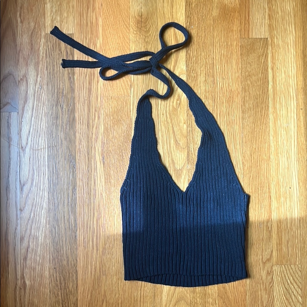 La Hearts Navy Crochet Halter Top